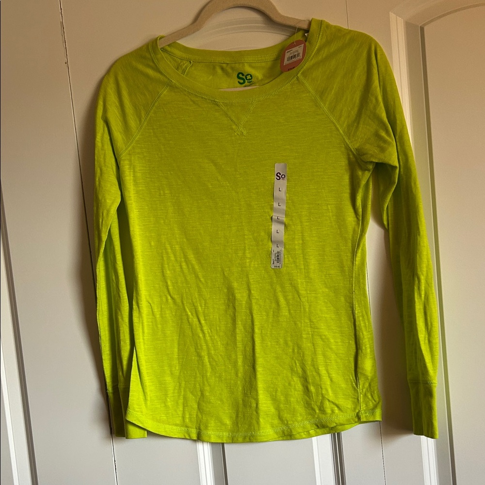 SO NWT Bright Lime Long Sleeve Tee size L
